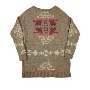 Ralph Lauren Tunic Pullover Knit Sweater Southwestern Linen Cotton Womens Medium